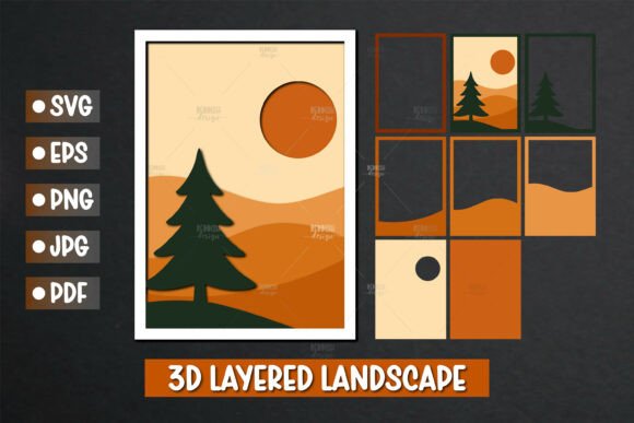 3D SVG Forest Sunset Ornaments for Branding