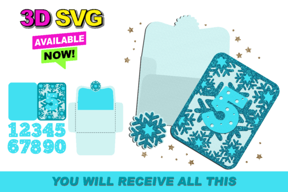 Snowflake Card & Envelope 3D SVG for Birthdays